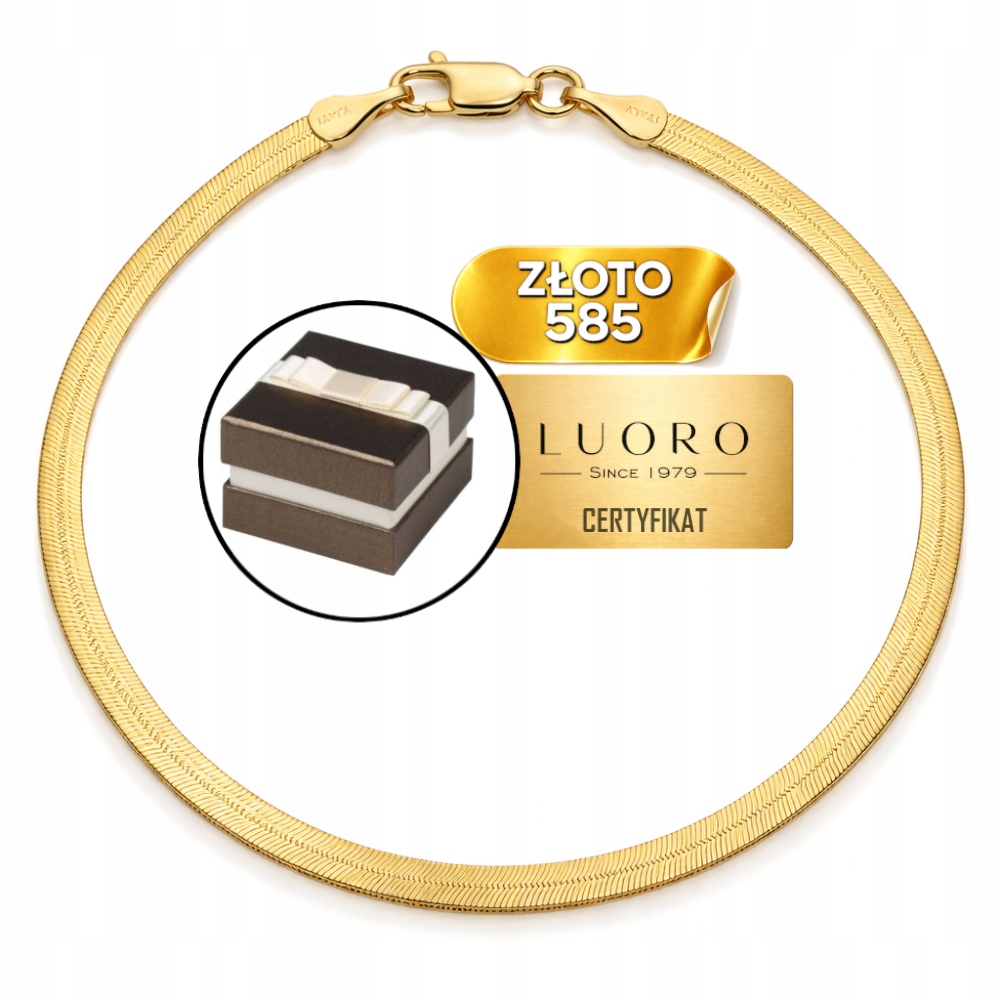 Náramek Zlatý 585 14K Páska Žluté Zlato 3,5 MM 19 CM Elegantní
