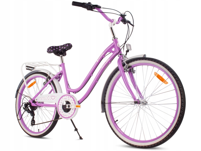 Rower młodzieżowy Sun Baby Heart Bike 24 cale dla dziewczynki Fioletowy