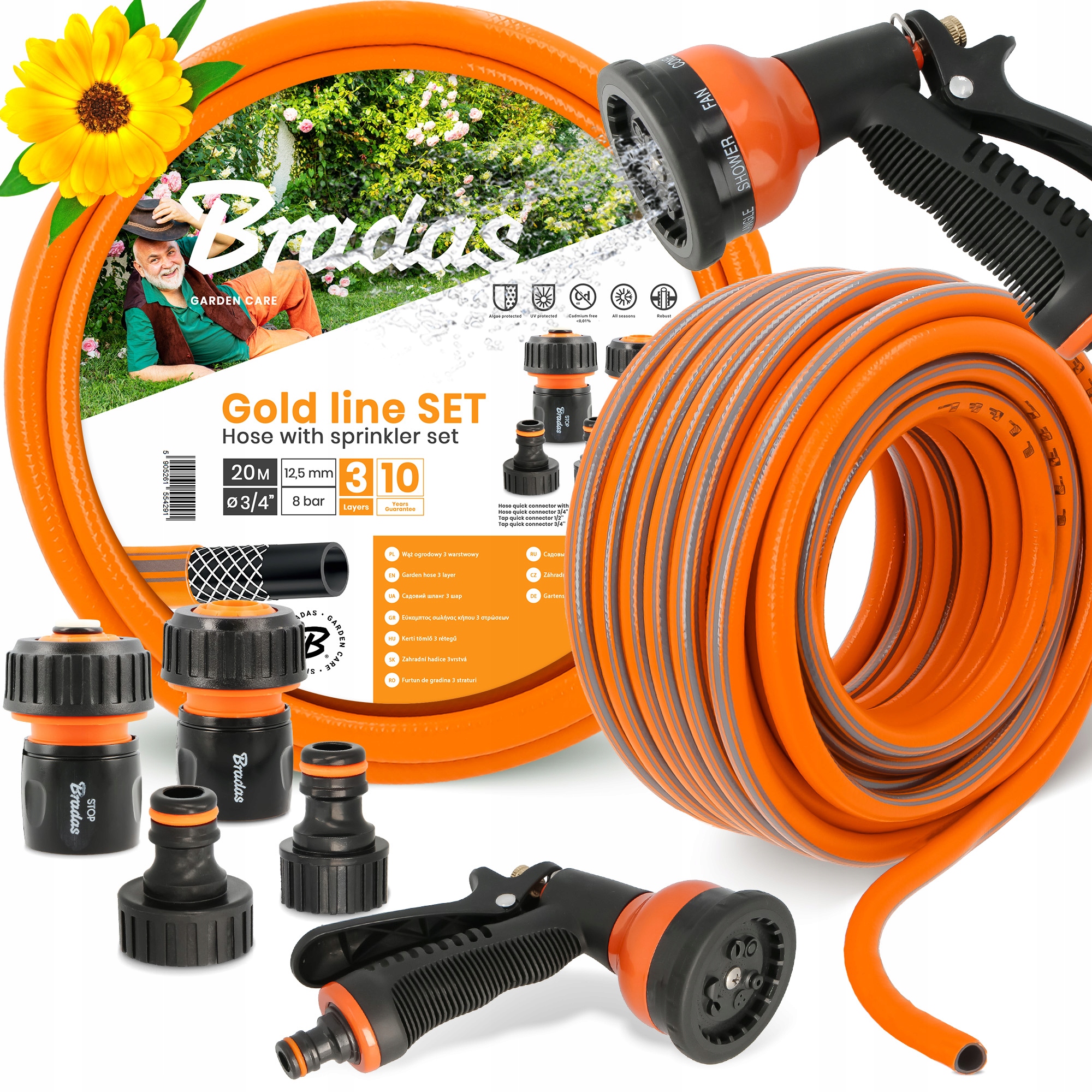 Záhradná Hadica 3/4 Vody Navíjacia Elastická 20 m Šlauf Zalievanie 3-VRSTVOVÁ Yo