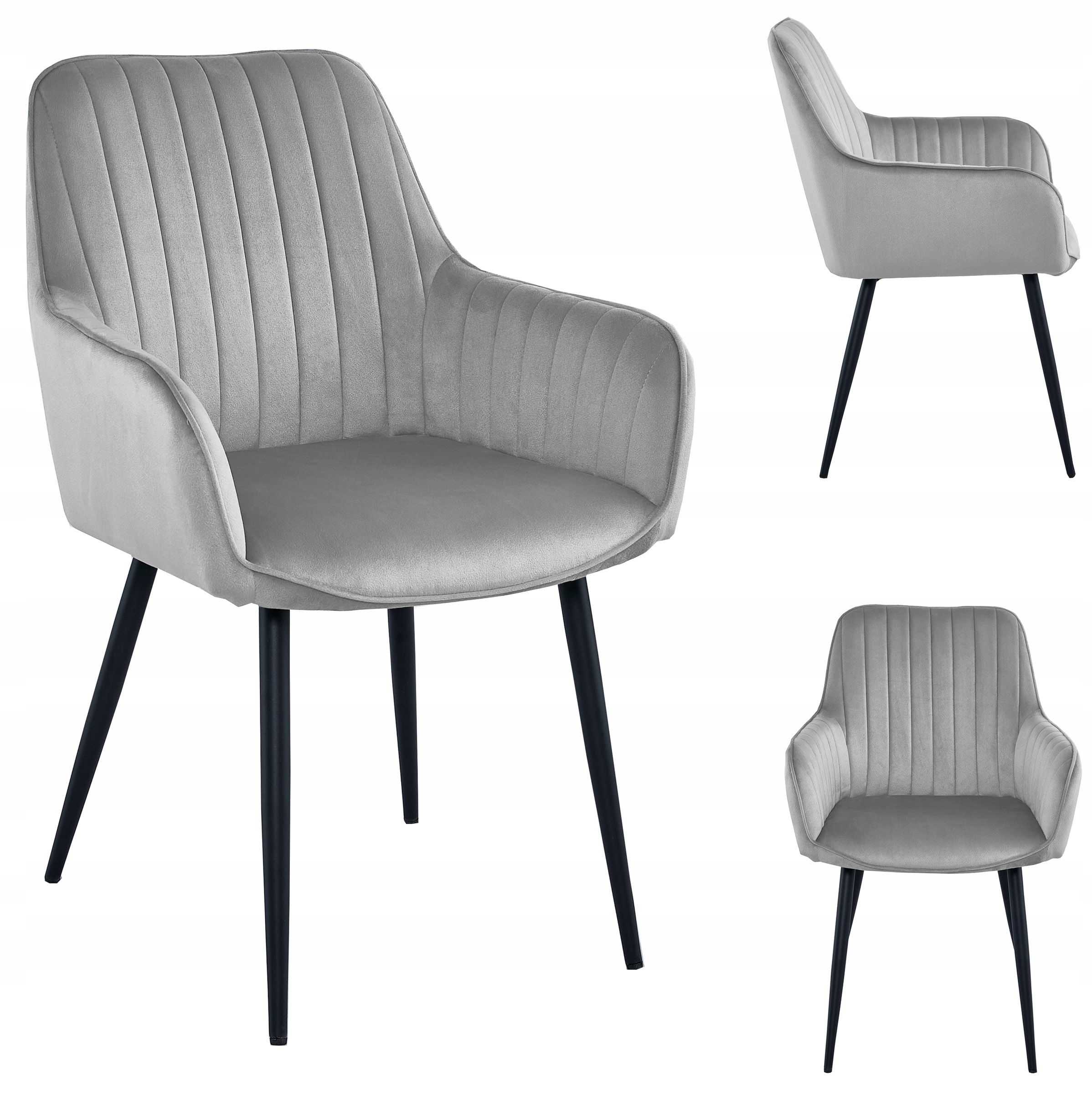 Krzesło Tapicerowane Aksamitne do Salonu Jadalni Szare Malaga Nowoczesne