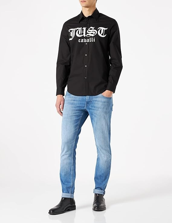 Just Cavalli Černá Elegantní Košile S Bílým Nápisem 46 6FA