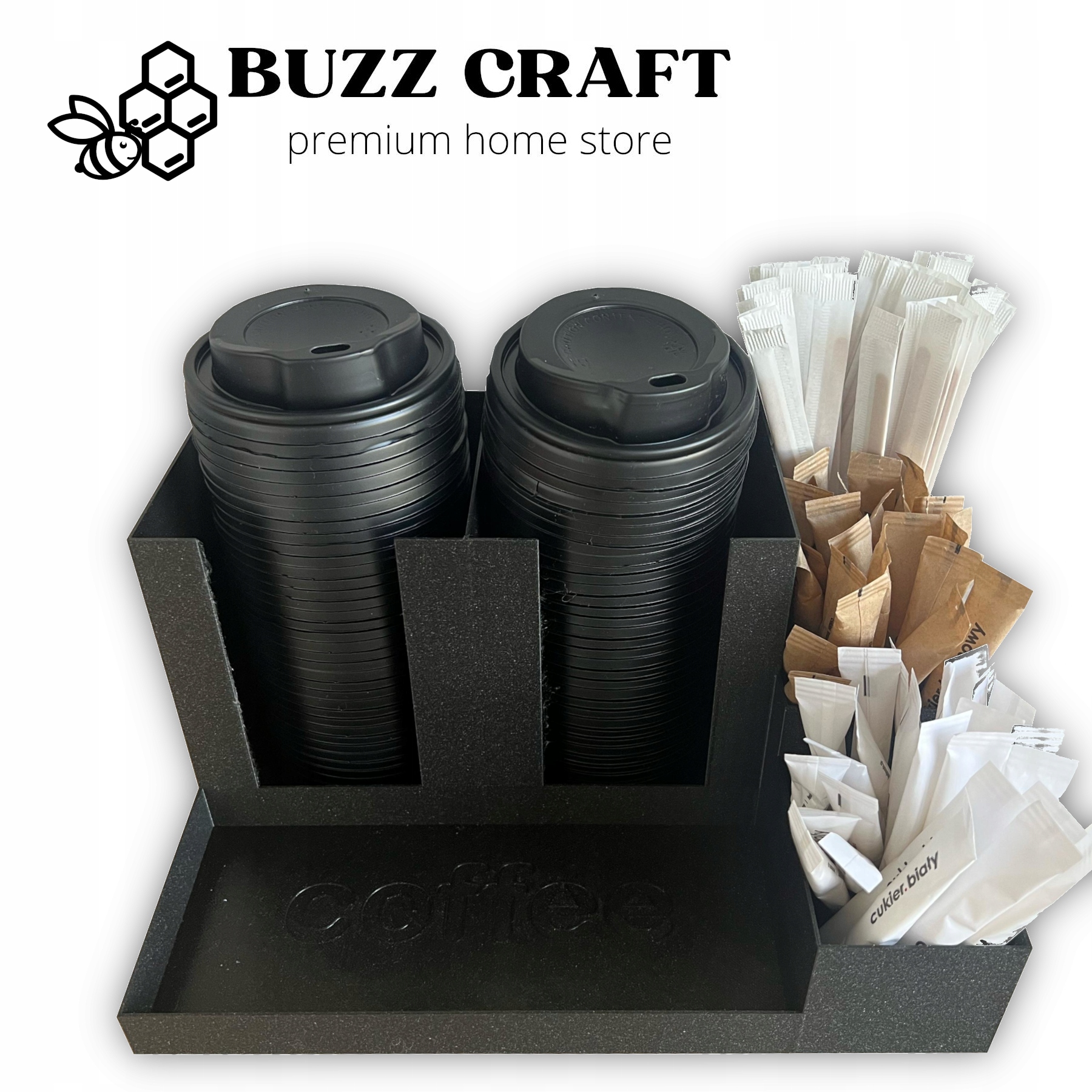 Levně Organizér Na Kávu Stojan Na Pult Víčka Cukr Míchadla Stanice Kavárna