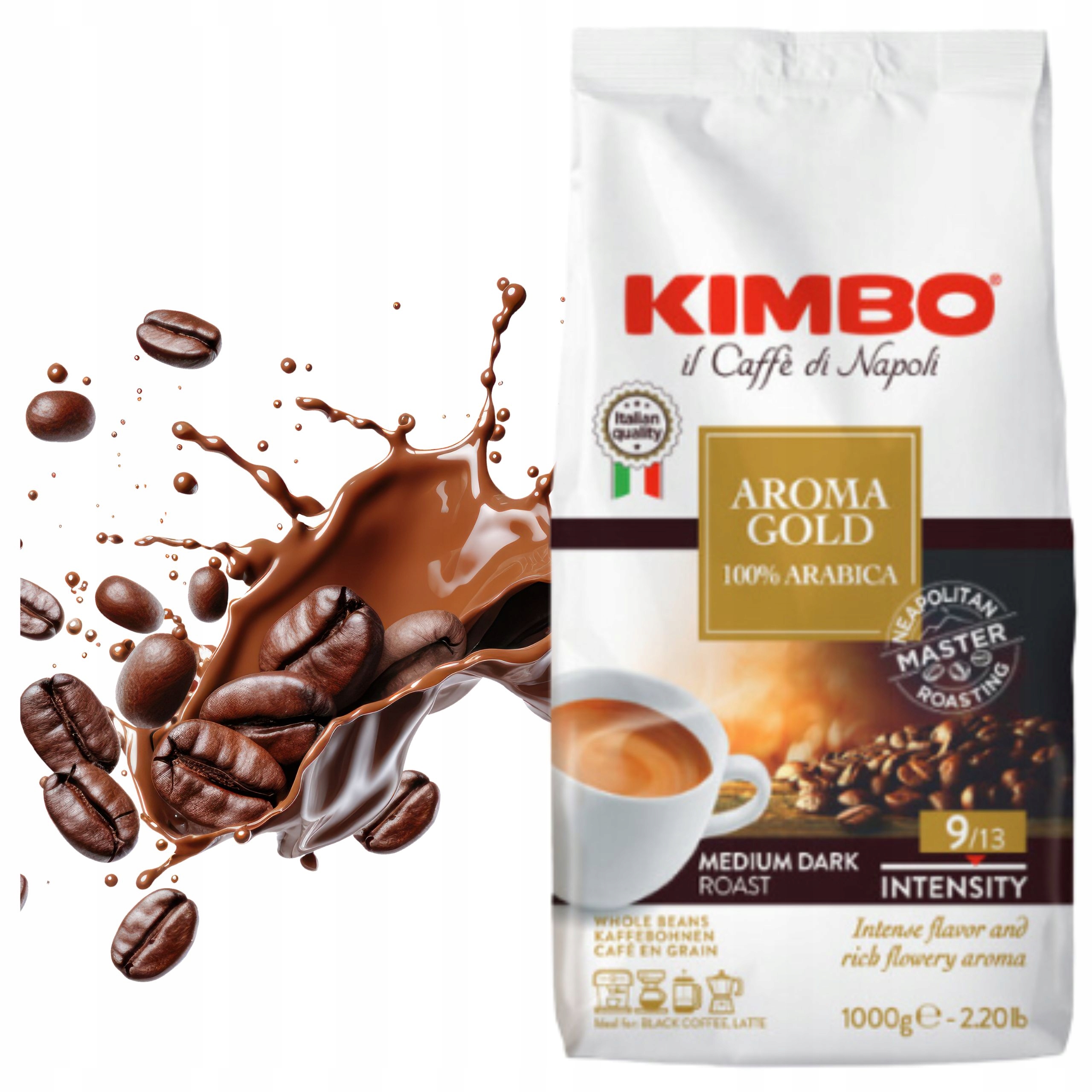 Kawa Ziarnista Kimbo Aroma Gold 1kg 100% Arabica Stopień Palenia Średni