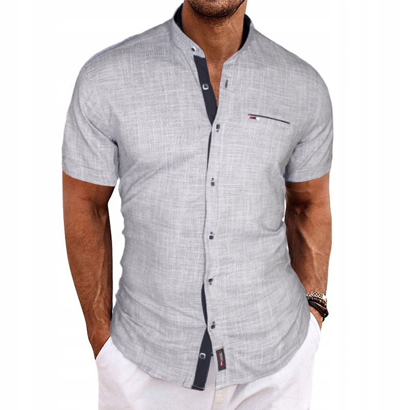 Elegantní bavlněná košile bez límce, vypasovaná stojáček Slim Prodyšná