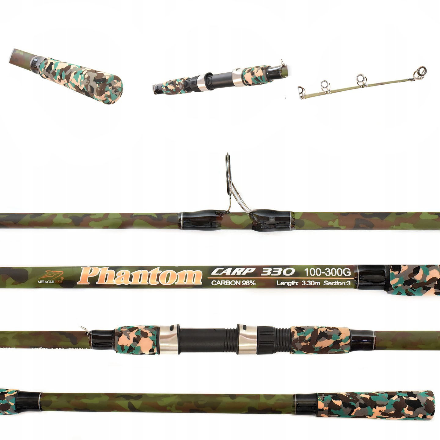Rybářský Prut Carp Phantom Maskáčový Carbon 3,3 M 100-300 G