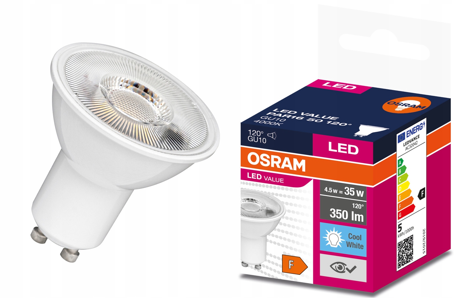 

Żarówka Led GU10 4,5W =35W 4000K Neutra 120' Osram