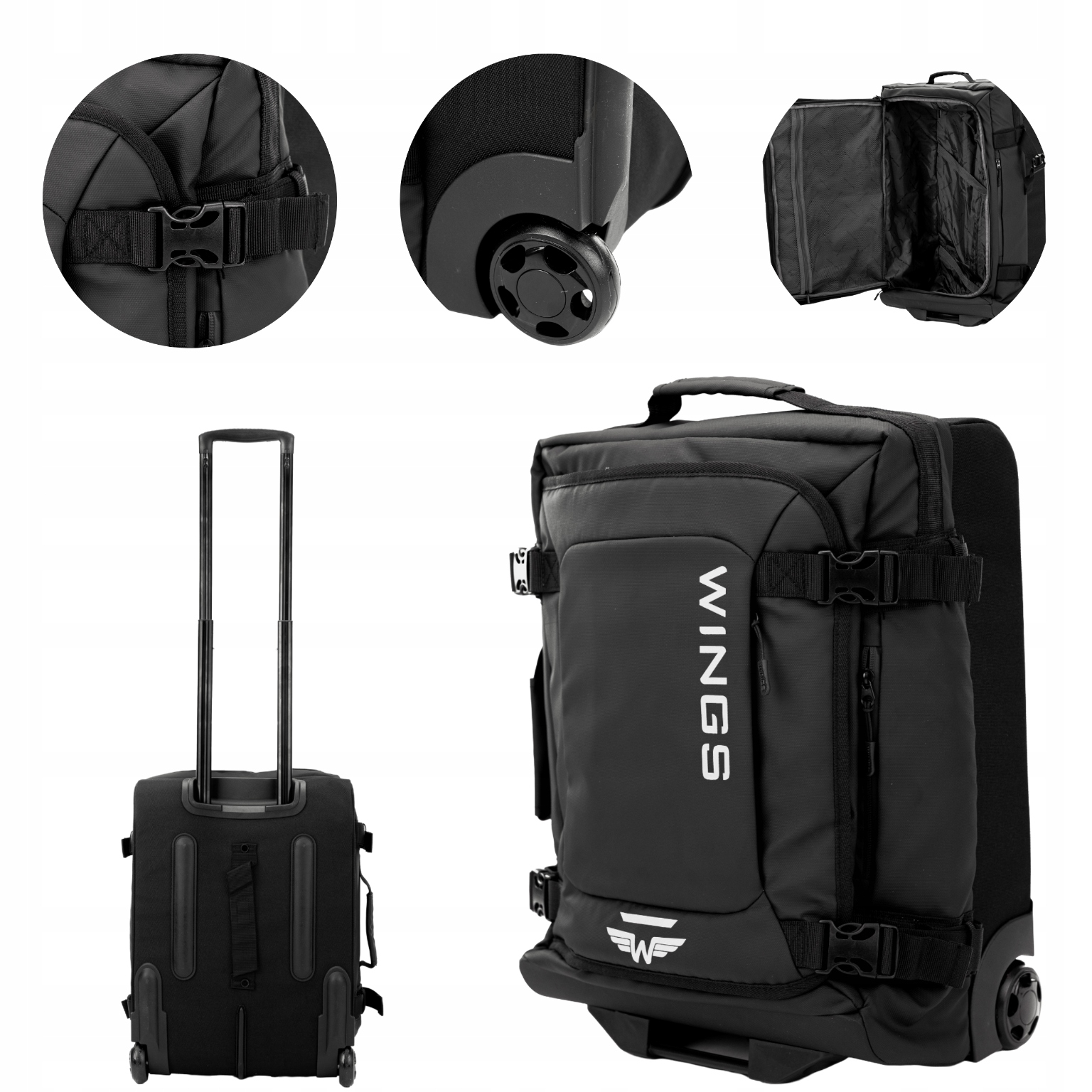 Kabinový kufr Wings Rook 20“ měkký, voděodolný, 33 l, černý, na kolečkách