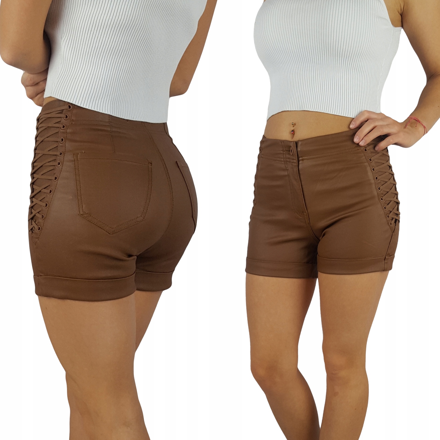 

Fantastyczne Spodenki Szorty Skóra Wiązane