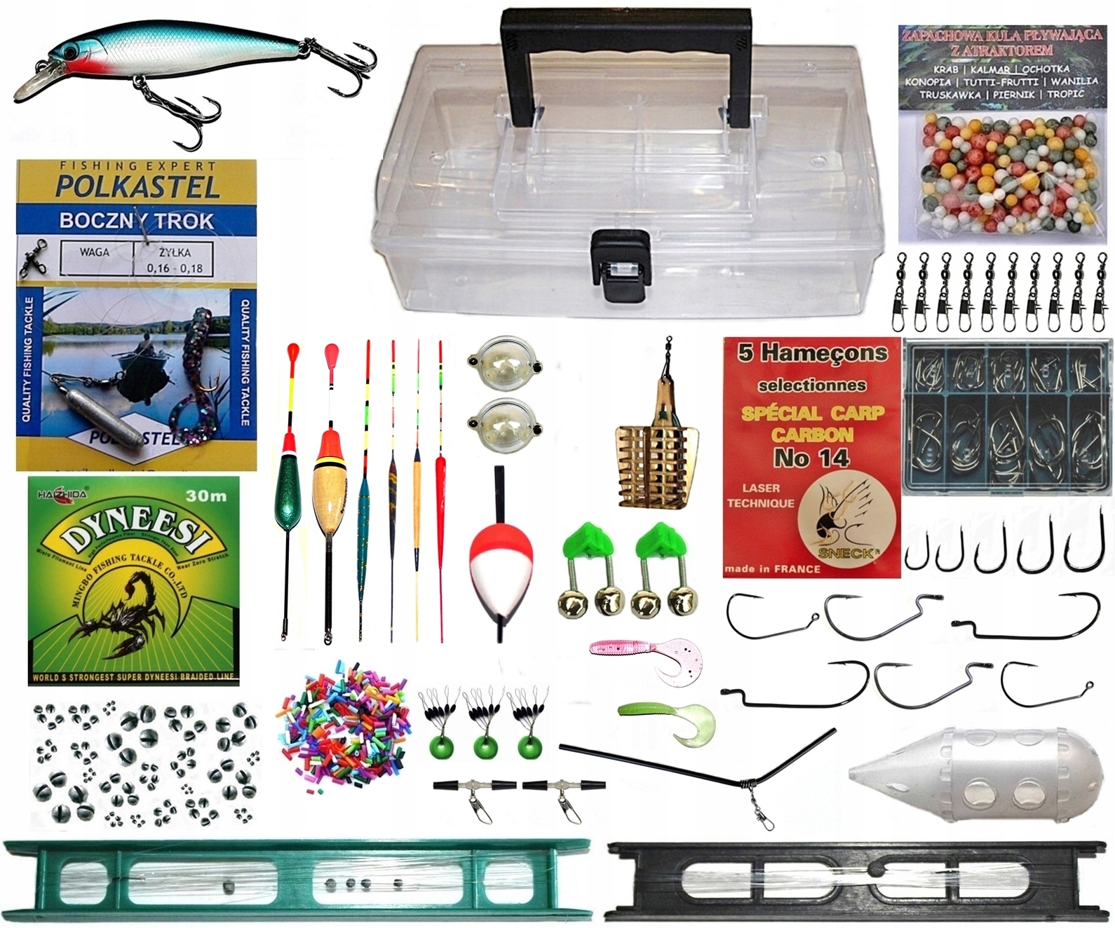 574 AKCESORIA WĘDKARSKIE + SKRZYNKA.