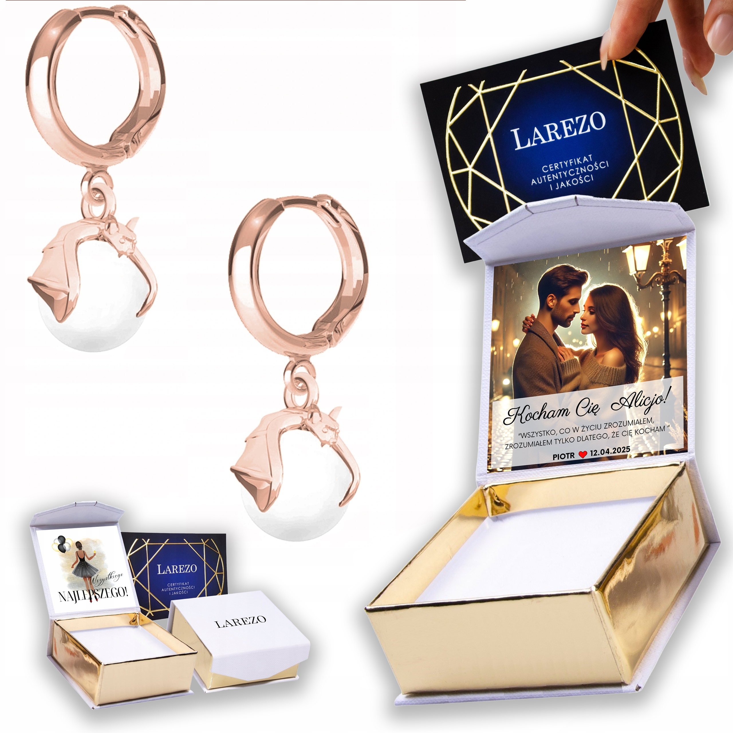 Náušnice Pozlacené 925 s netopýry Netopýři Bílé perly Perla Potisk