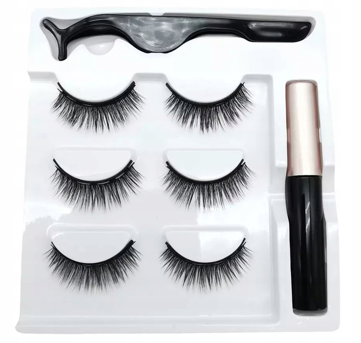 SZTUCZNE RZĘSY MAGNETYCZNE DŁUGIE ZESTAW 3 PARY + PĘSETA EYELINER