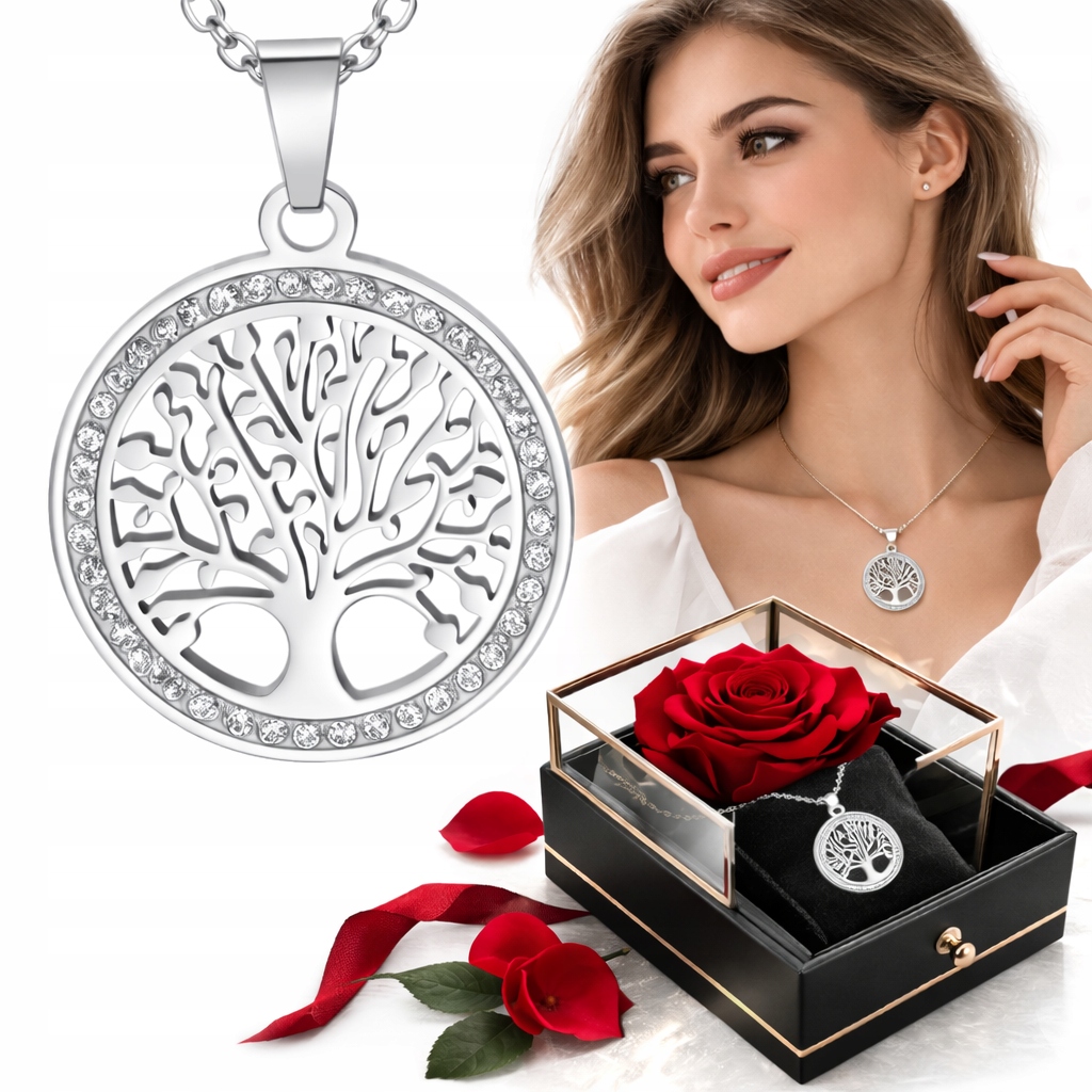 Naszyjnik Wisiorek Srebrny Damski Drzewko Szczęścia Łańcuszek