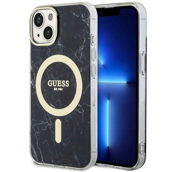 Etui Guess Marble MagSafe do iPhone 14 Plus/15 Plus 6.7" czarne