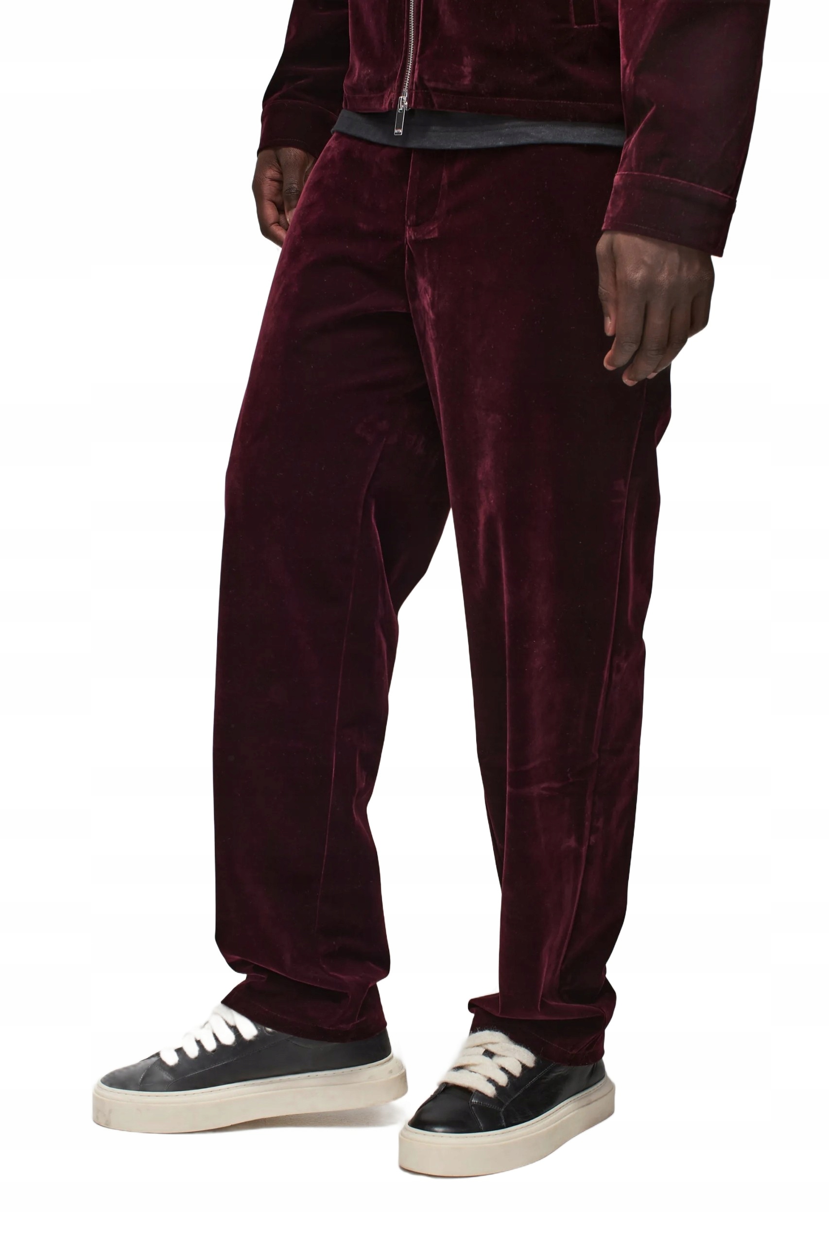 Boohooman Pánský Velurový Komplet V Vínové Barvě Bez Vzoru M Z3A