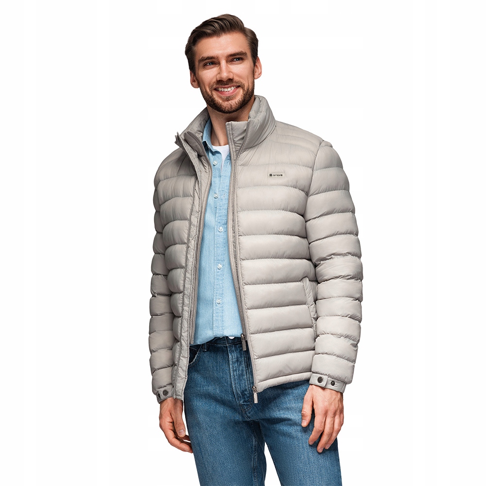 Pánská klasická prošívaná bunda se stojáčkem světle šedá V2 OM-JALP-0231 XXL