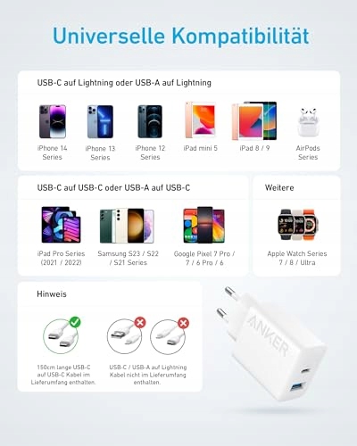 ANKER 20W USB C Ładowarka iPad Szybkie Ładowanie iPhone iPad 150cm Kabel — miniatura 7