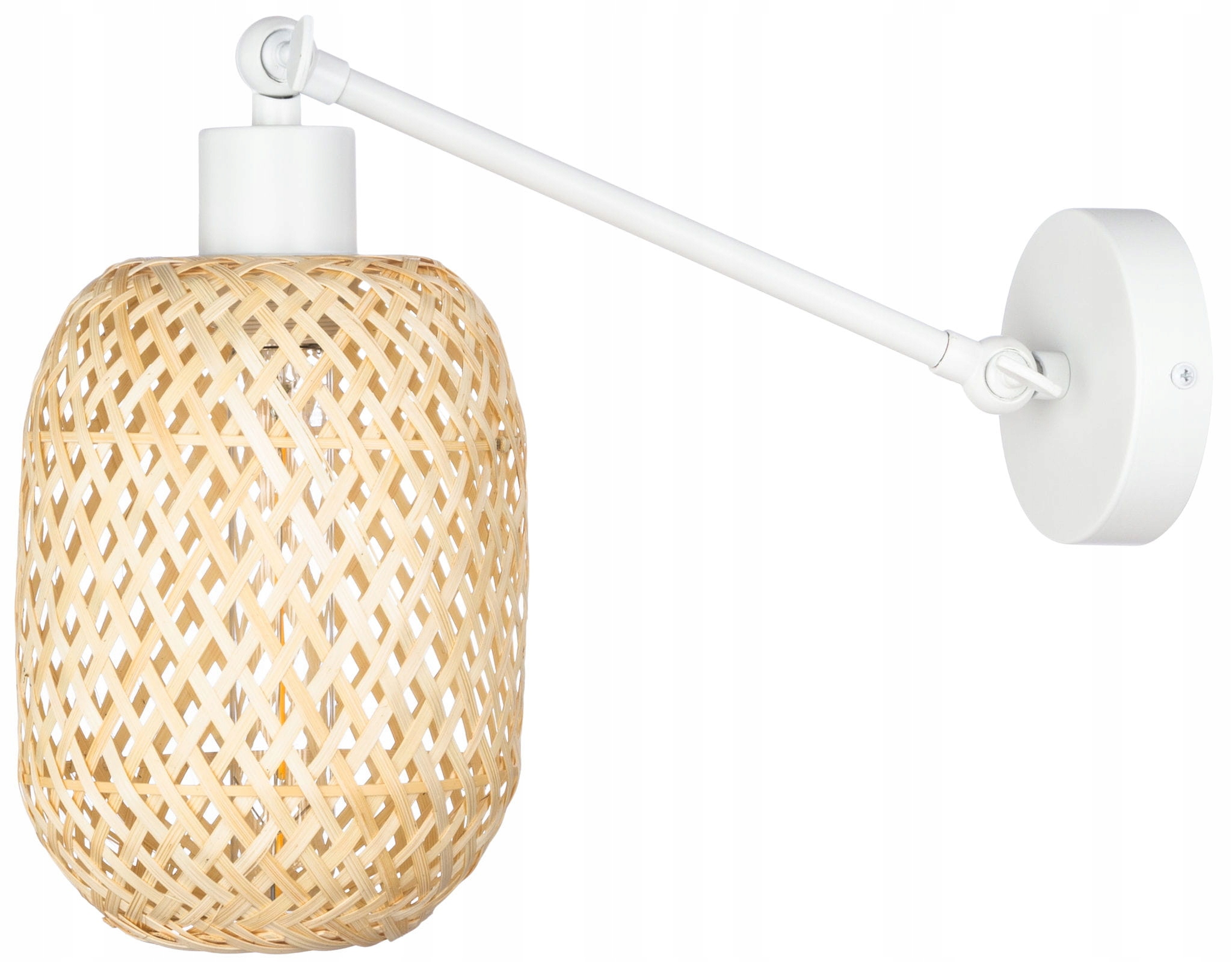 Kinkiet metalowy biały klosz duży bambus