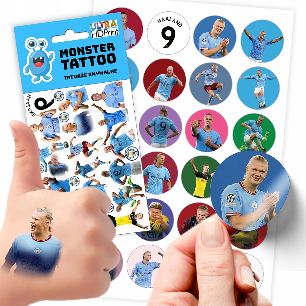 ZESTAW NAKLEJKI + TATUAŻE DLA DZIECI DZIECIĘCE ERLING BRAUT HAALAND JAKOŚĆ
