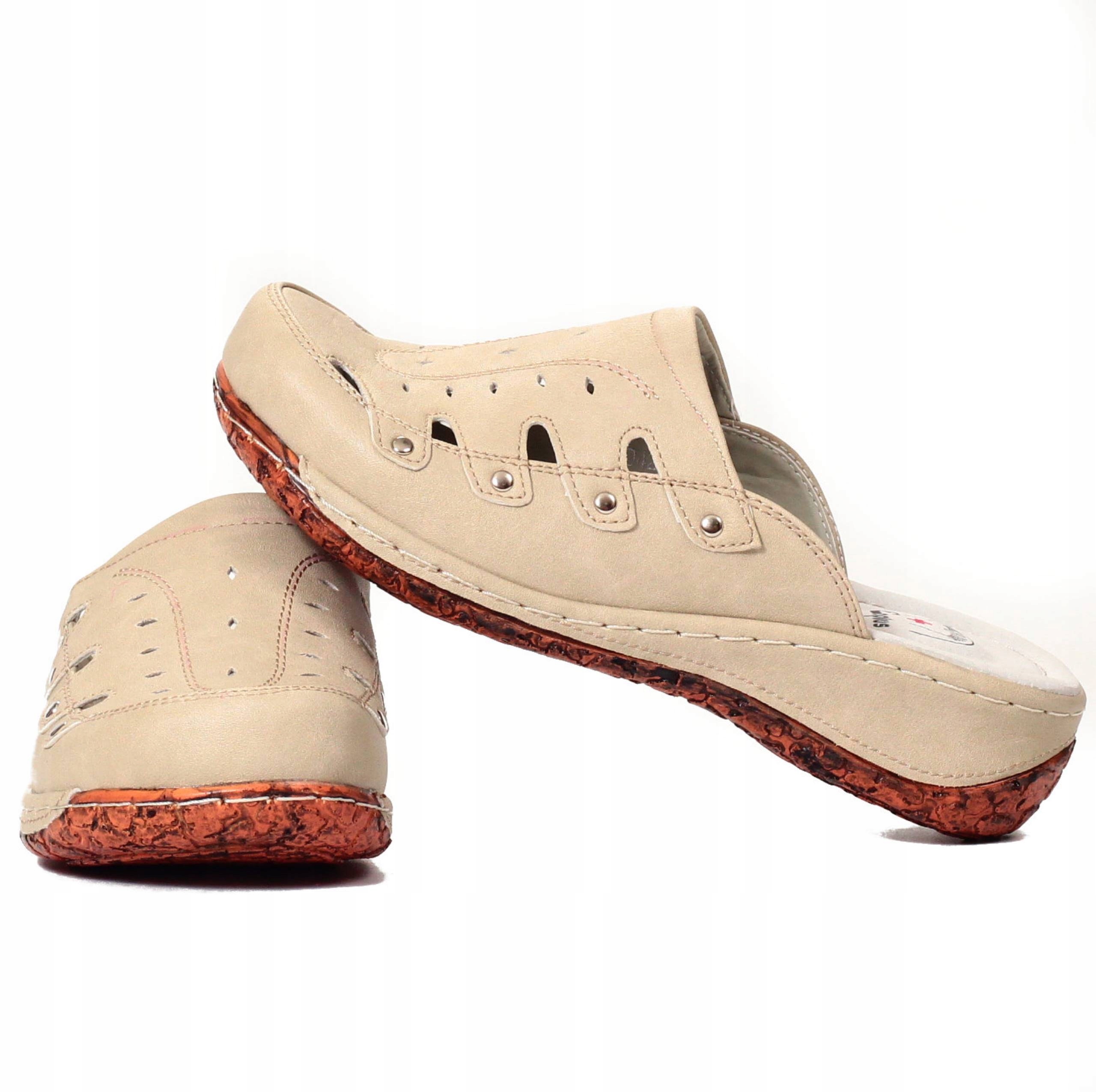 ORTOPEDYCZNE KLAPKI DAMSKIE LEKKIE SZYTE SKÓRA Materiał zewnętrzny inny