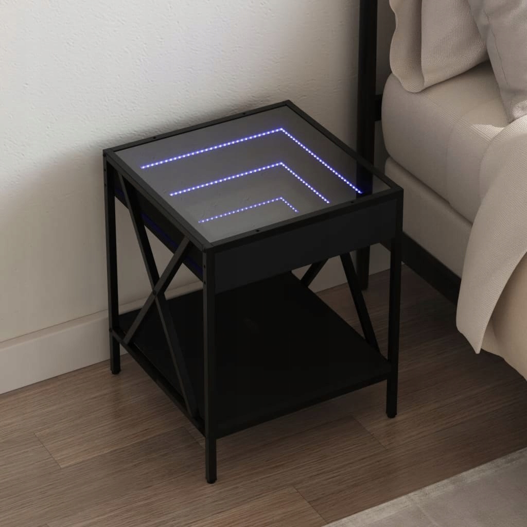 Nočný stolík s Led Infinity, čierny, 40x40x49 cm