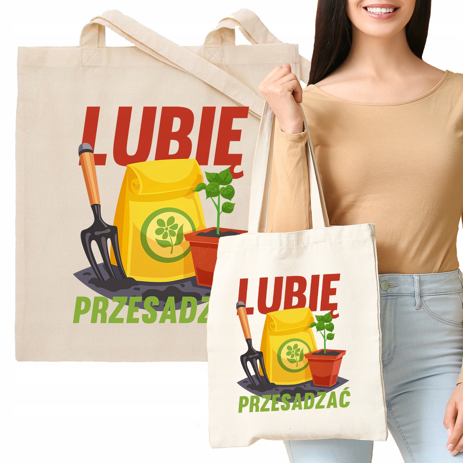 

Torba Eko Beż Na Zakupy Pracy Lubię Przesadzać Wz