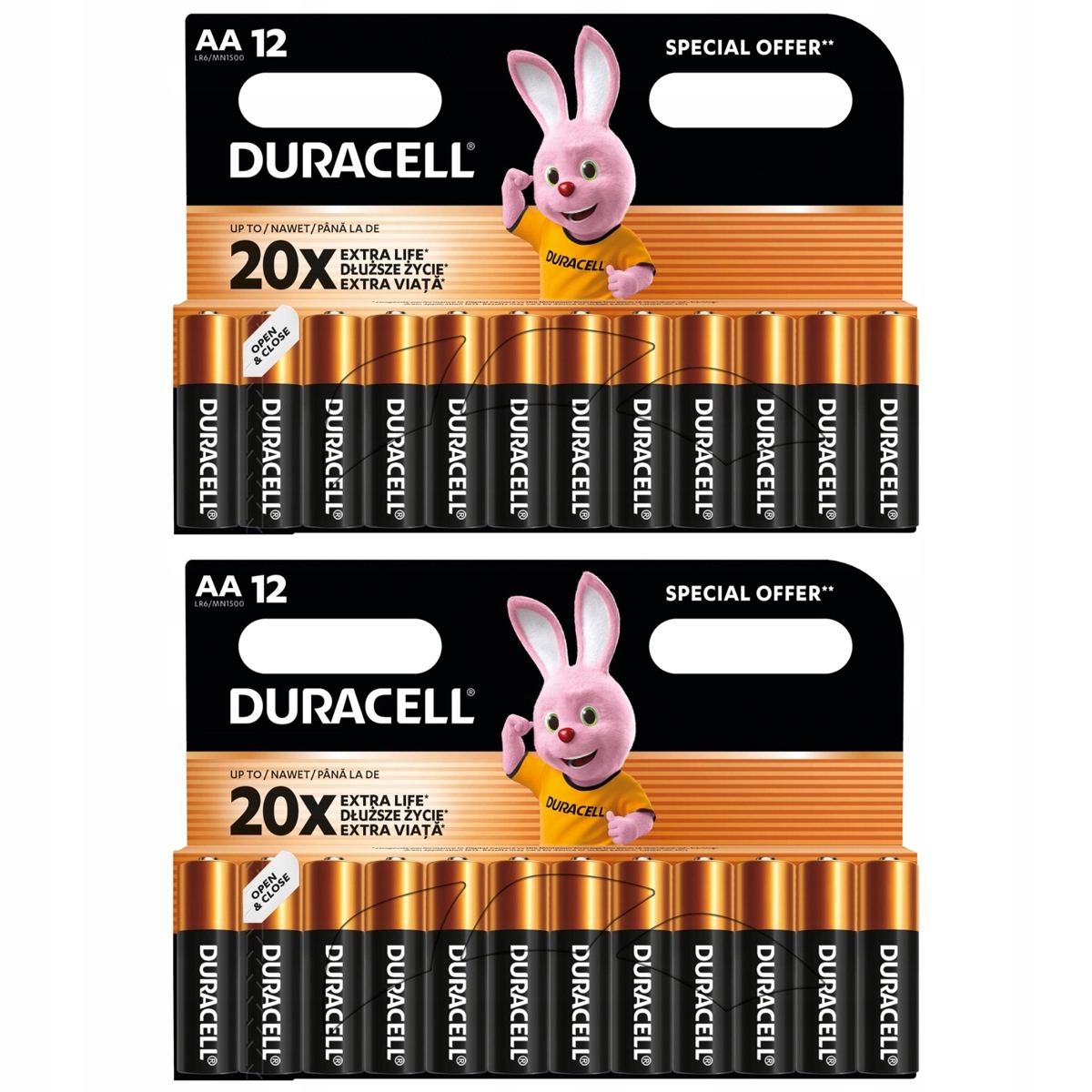 2 × щелочная батарея Duracell AA (R6) 12 шт.