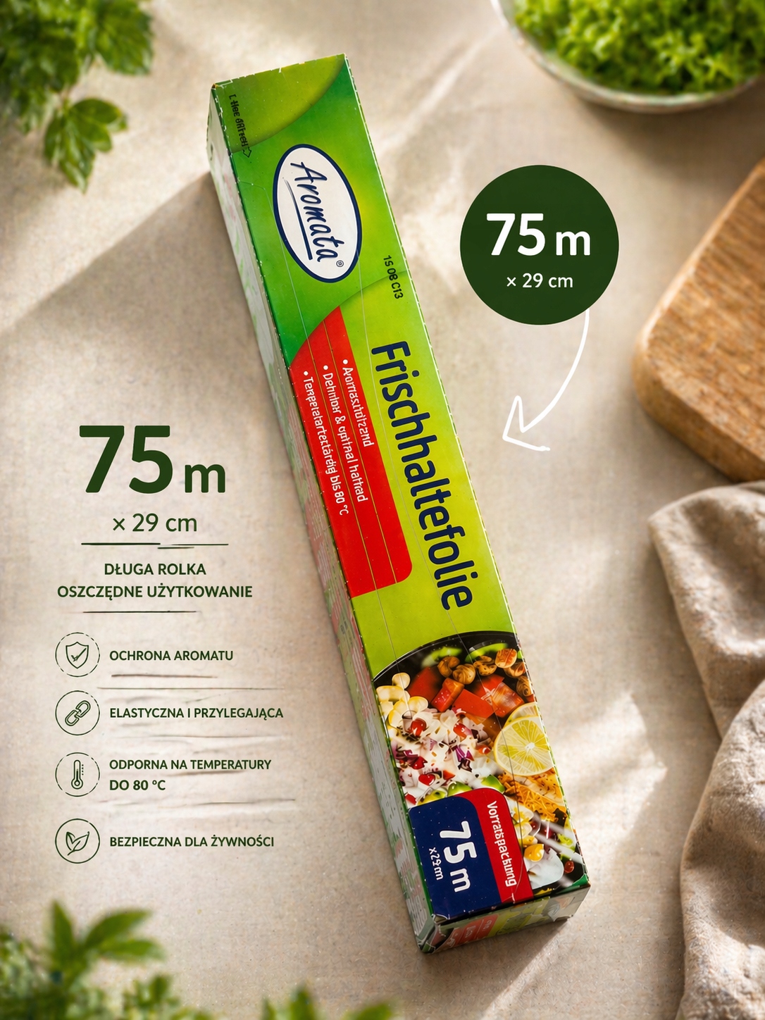 Folia spożywcza K-Classic 75 m x 29 cm, do żywności, ochrona aromatu