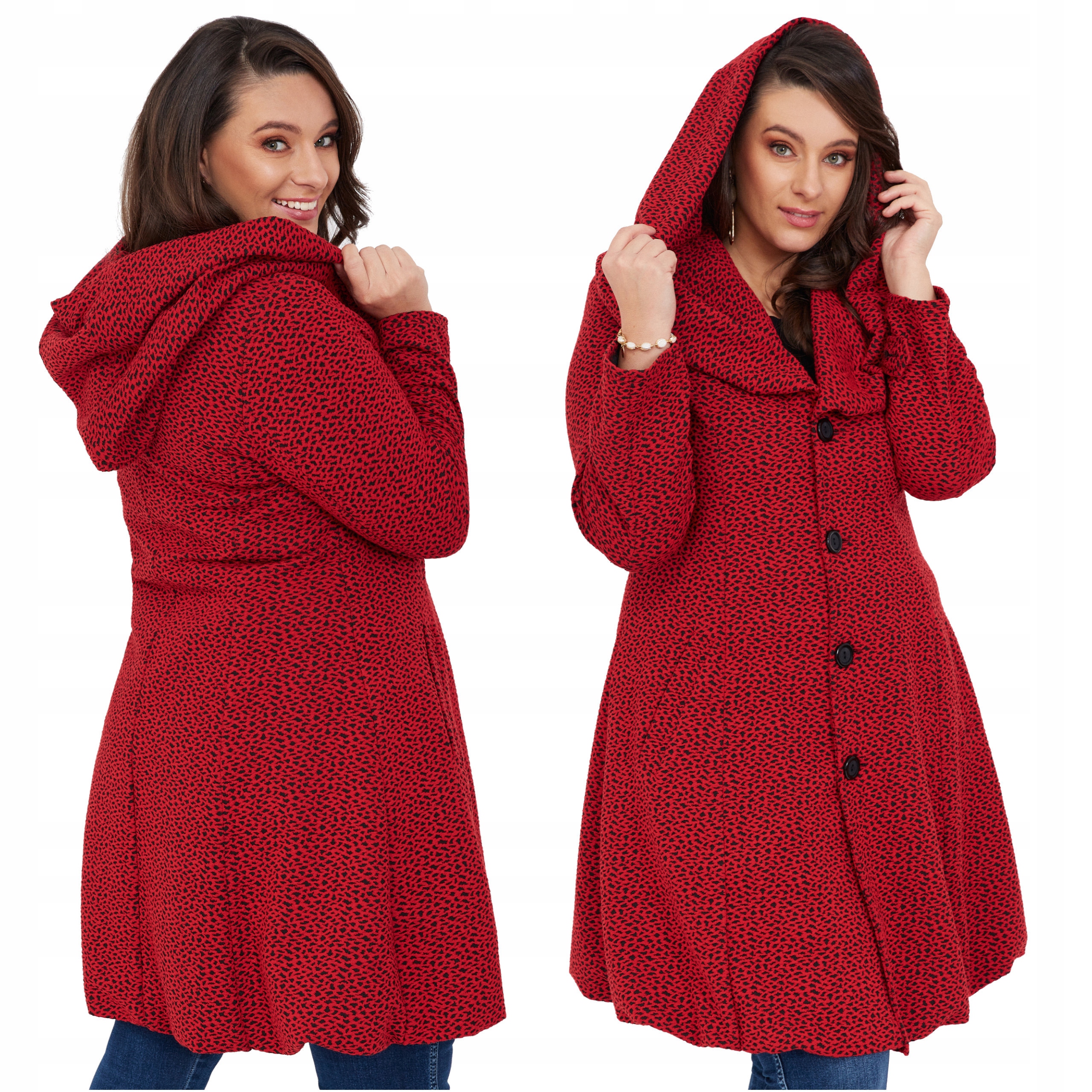 Dámský zimní kabát s kapucí se zapínáním na s leopardím vzorem, zateplený s podšívkou