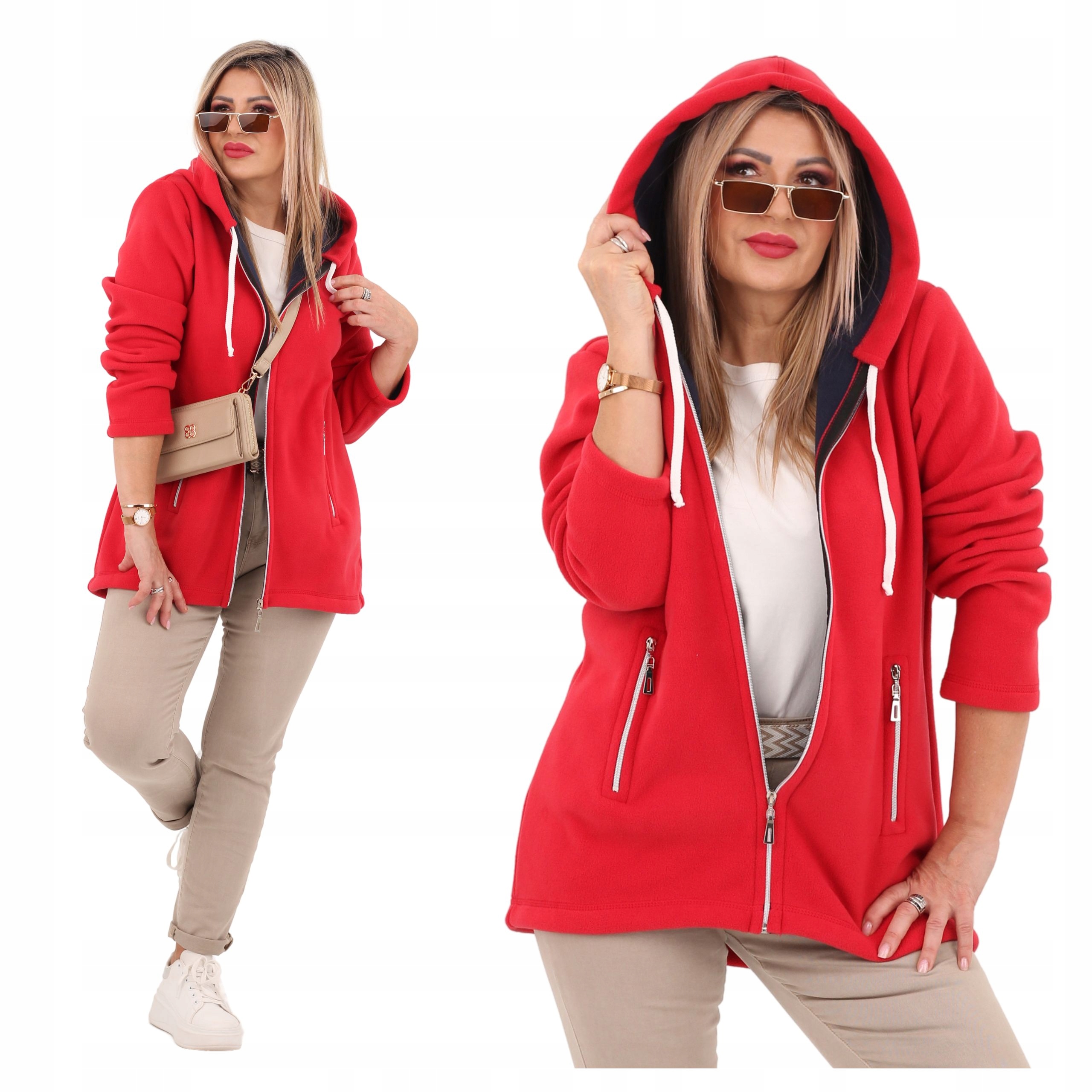 Bluza Polarowa Rozpinana Duże Rozmiary Polski Producent Z Kapturem Luźna