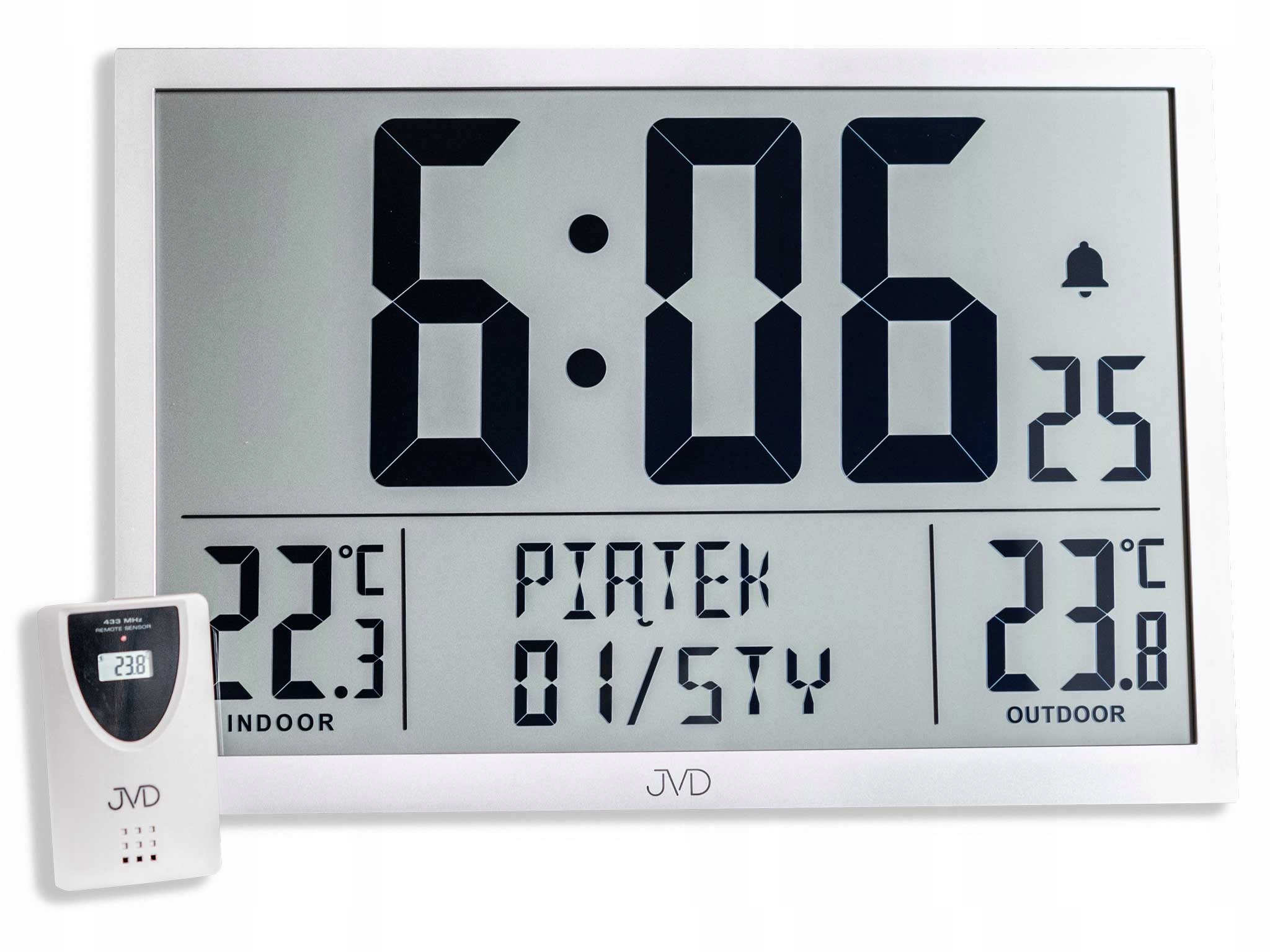 Budík Jvd RB9412.2 Strieborný Alarm Dátumovka Teplomer Vonkajšia Sonda
