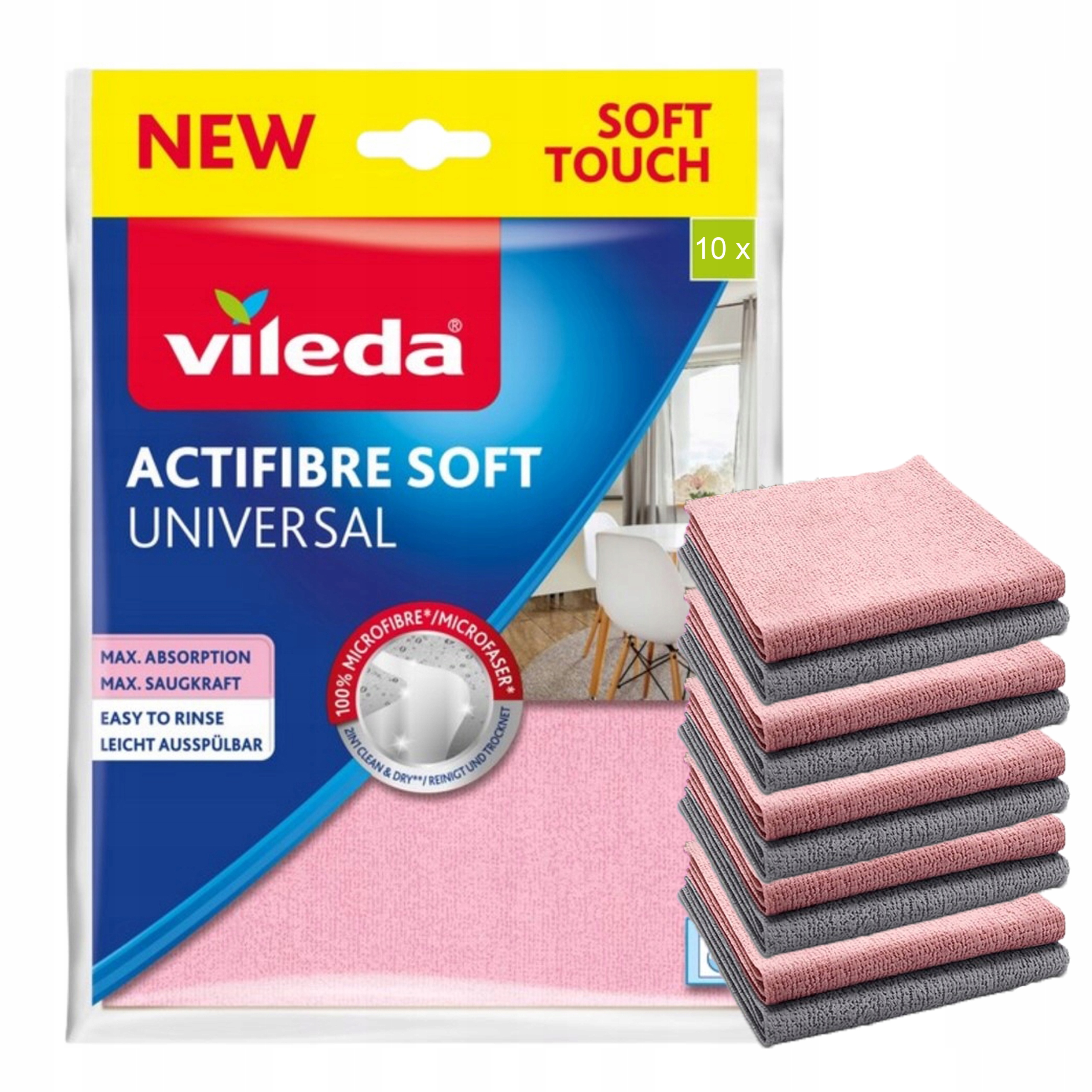 Levně Vileda mikrovláknová Utěrka (mikrovlákno) v balení po 10 ks růžová