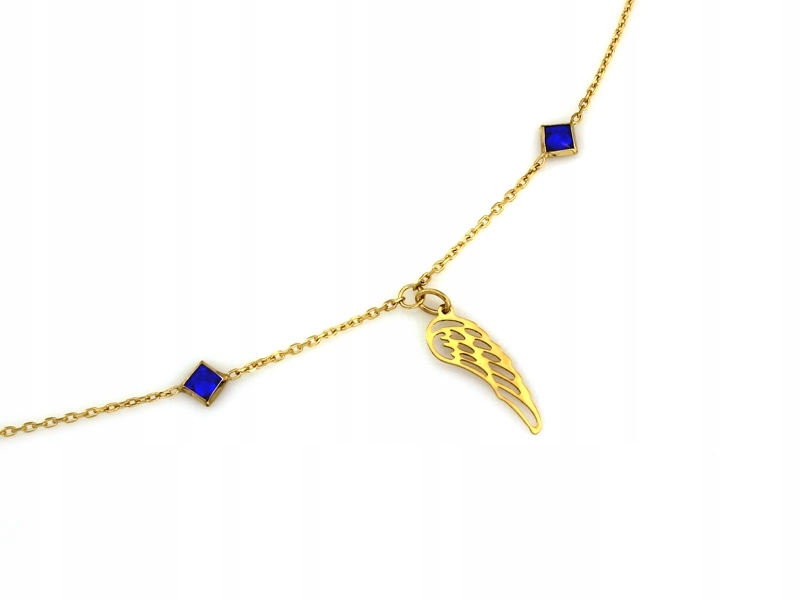 Zlatý náhrdelník 585 s křídlem a modrými zirkony 1.69 g jako dárek