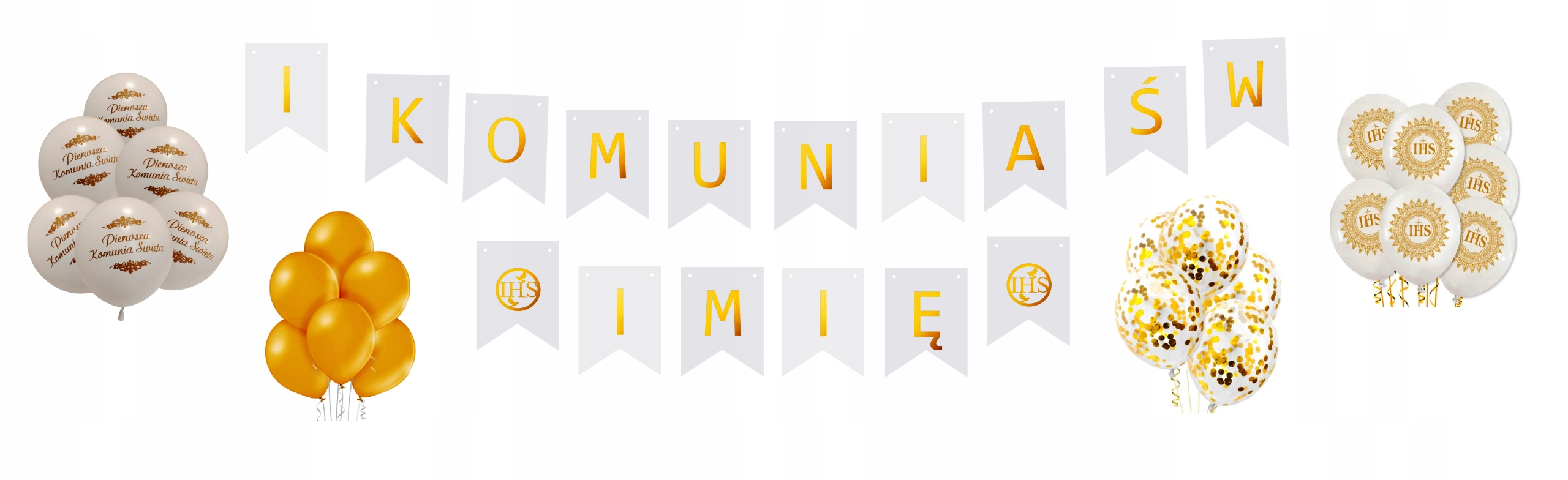 

Zestaw Komunia Święta Baner Imię Balony