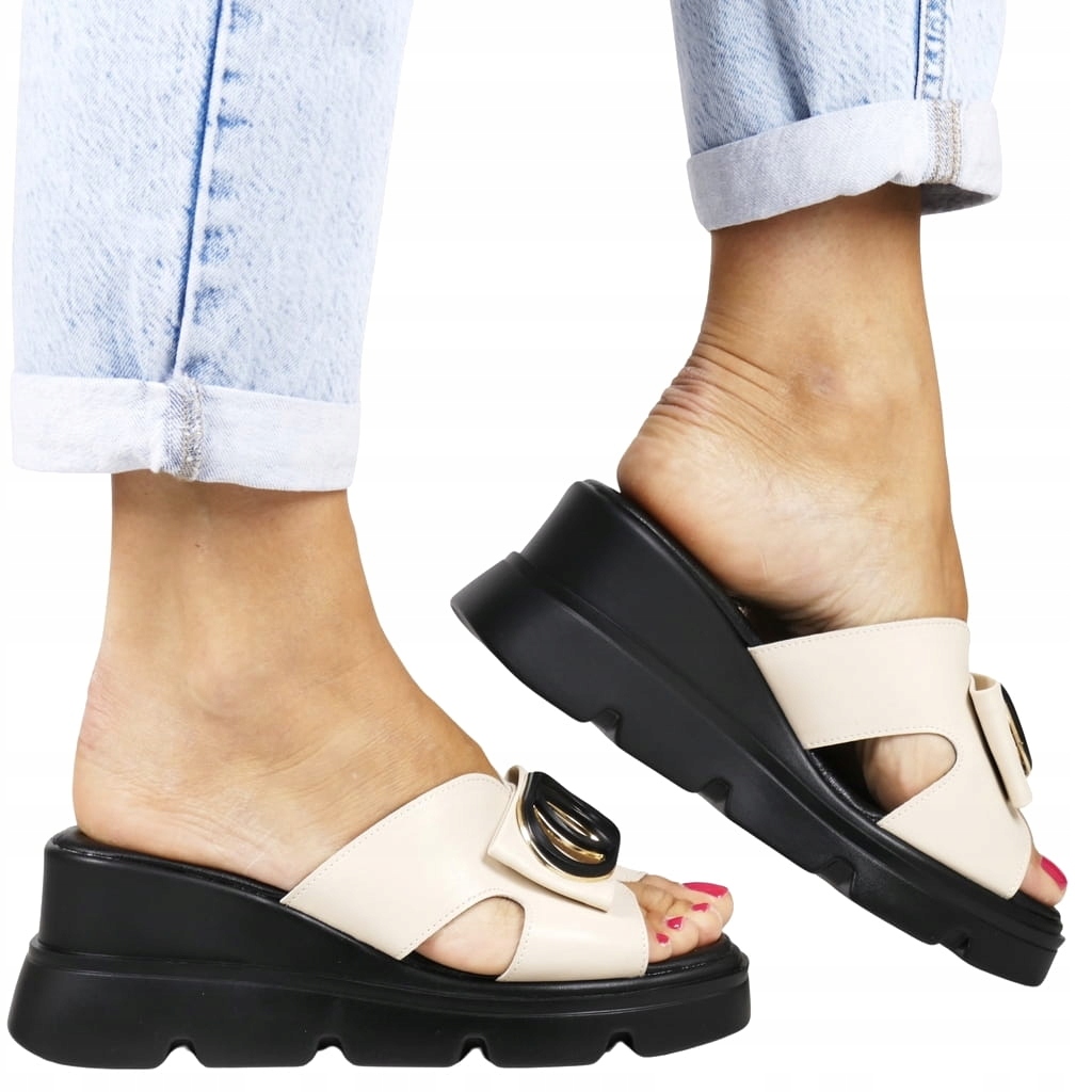 Bílé Krémové Žabky Na Klínku, Lehká A Pohodlná Platforma Na Léto, Podívejte Se