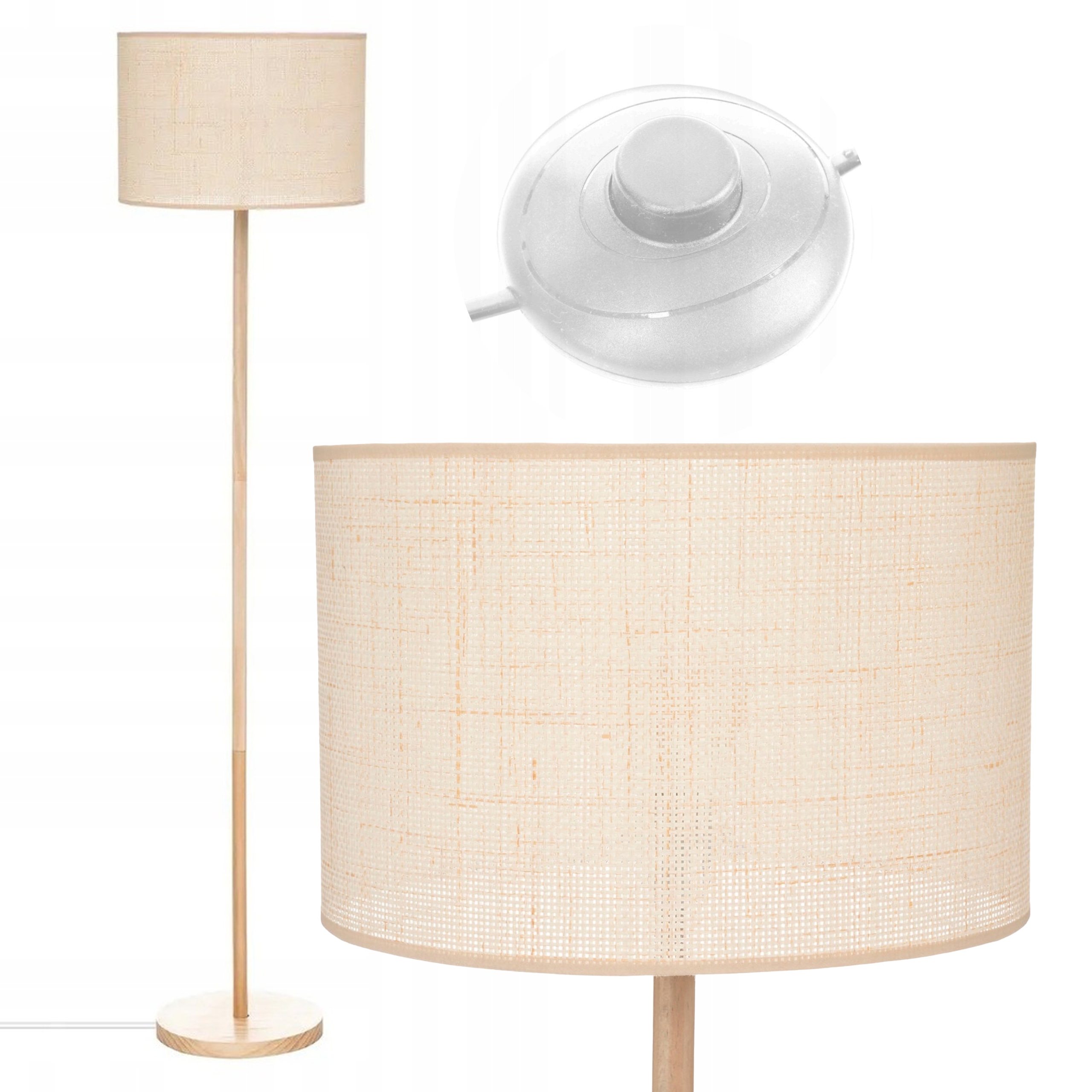 Stojacia stojaca lampa 150 cm Drevená s tienidlom Béžová Do obývačky E27