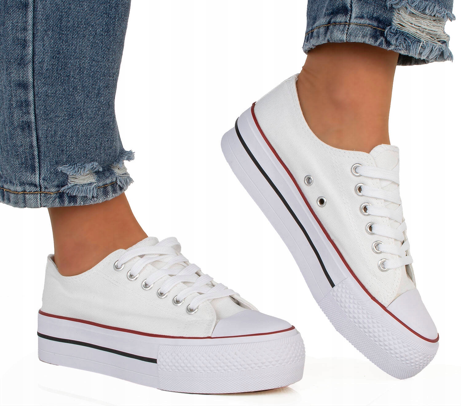 TRAMPKI BIAŁE TENISÓWKI NA KOTURNIE 38