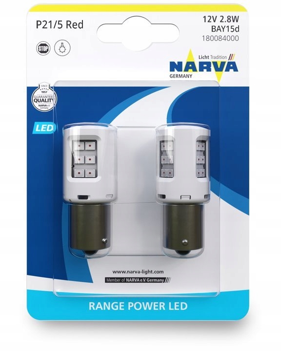 Ampoule LED P21/5W X2 ROUGE NARVA NARVA - Feu stop additionnel