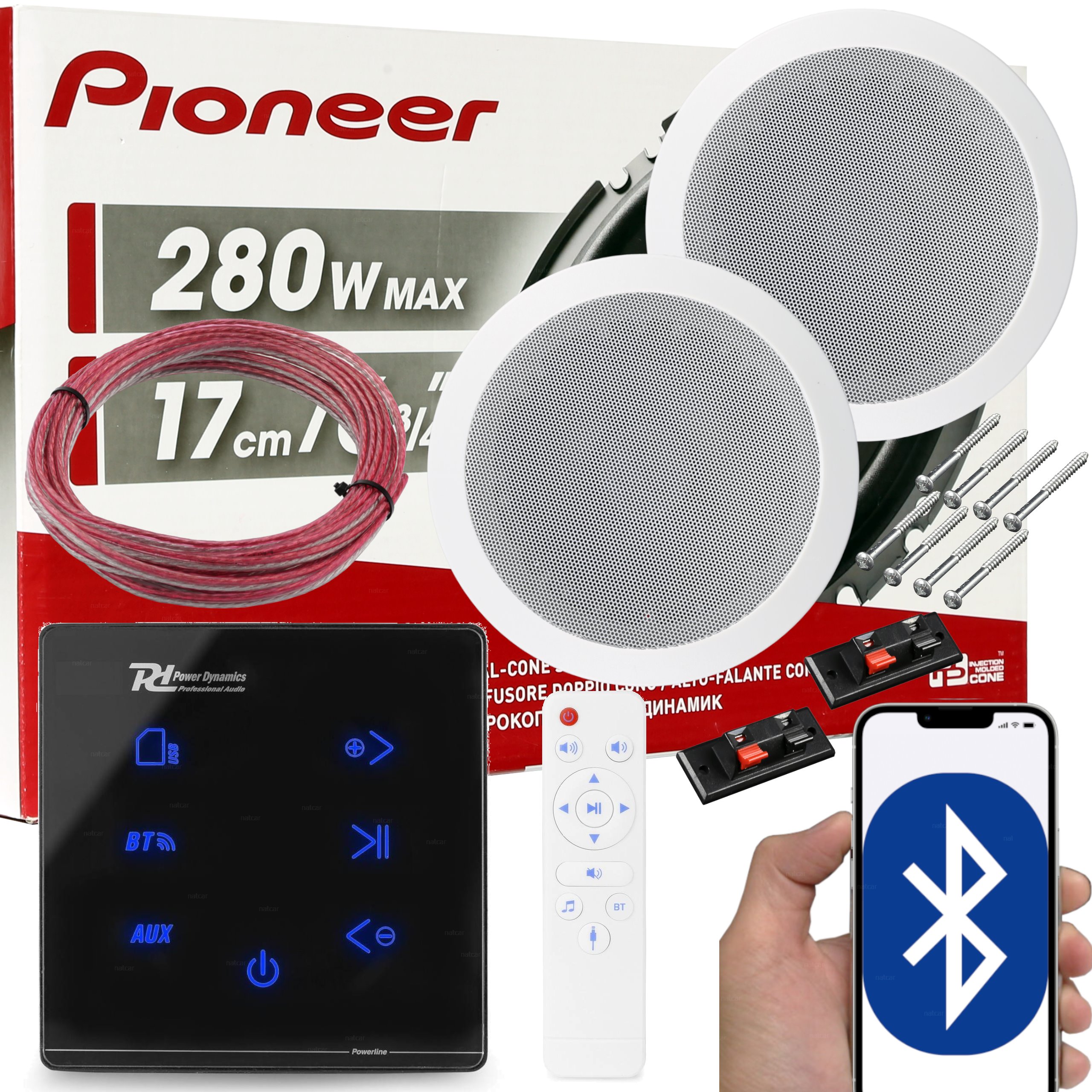 PIONEER 2 GŁOŚNIKI SUFITOWE WZMACNIACZ BLUETOOTH