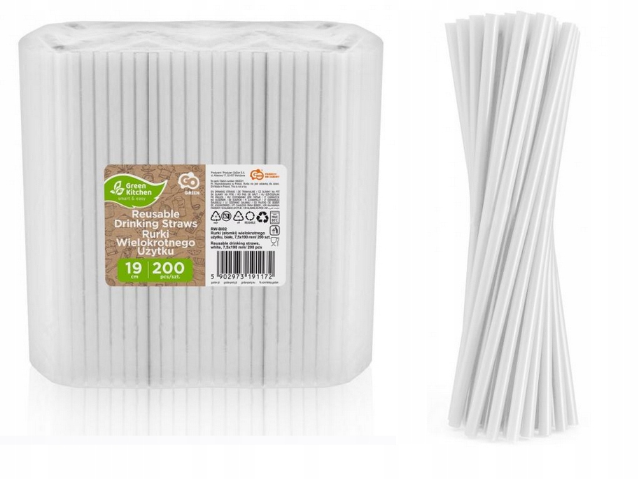 SŁOMKI PLASTIKOWE WIELOKROTNEGO UŻYTKU - 7.5 cm x 190mm - 200 SZTUK GODAN