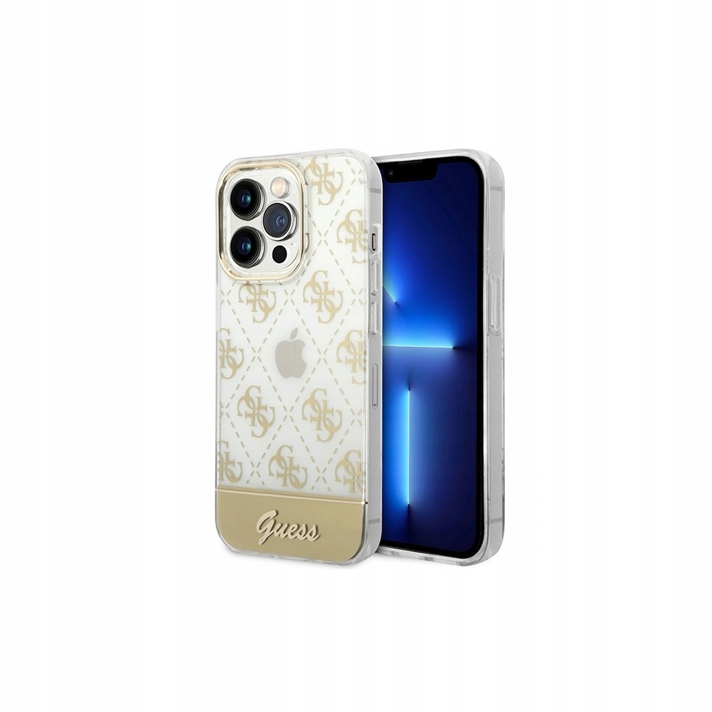Etui Guess iPhone 14 Pro 4G Pattern Script Złote Hardcase Pokrowiec