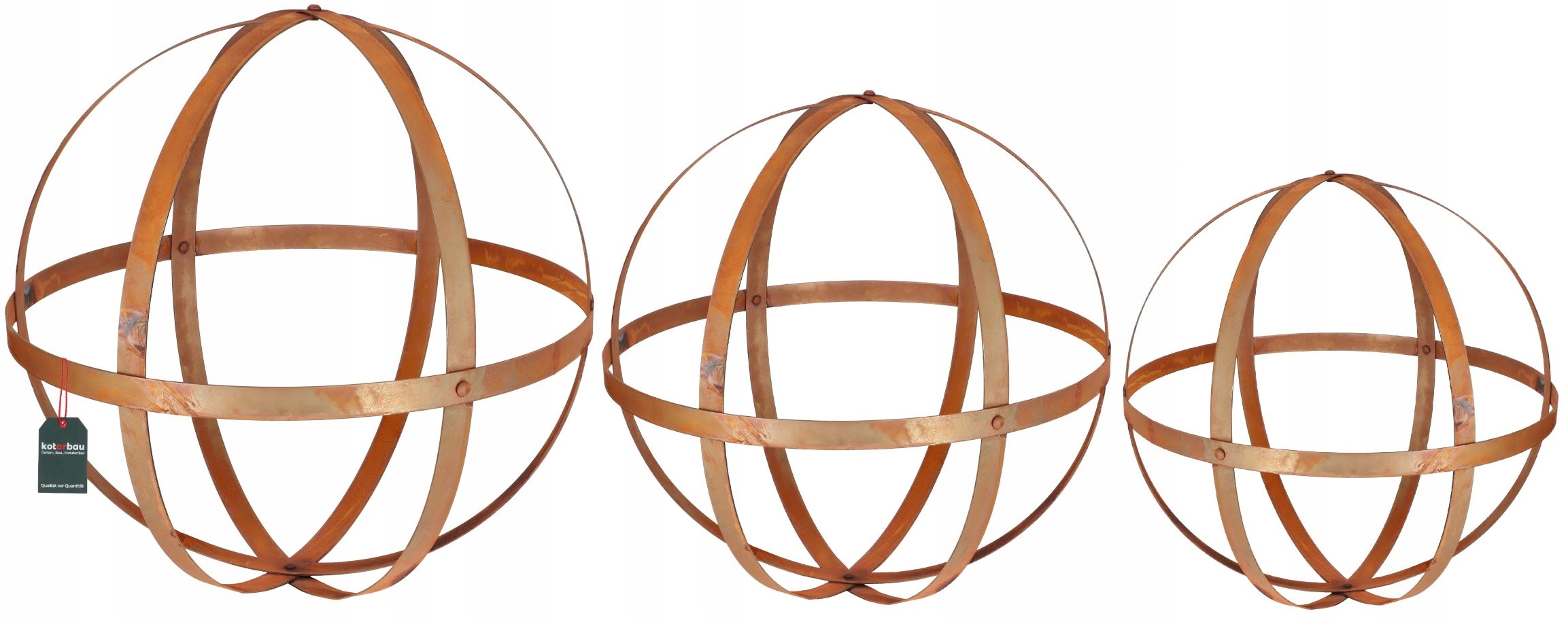 ZESTAW 3X KULA OGRODOWA FIGURKA OZDOBA METAL RDZA