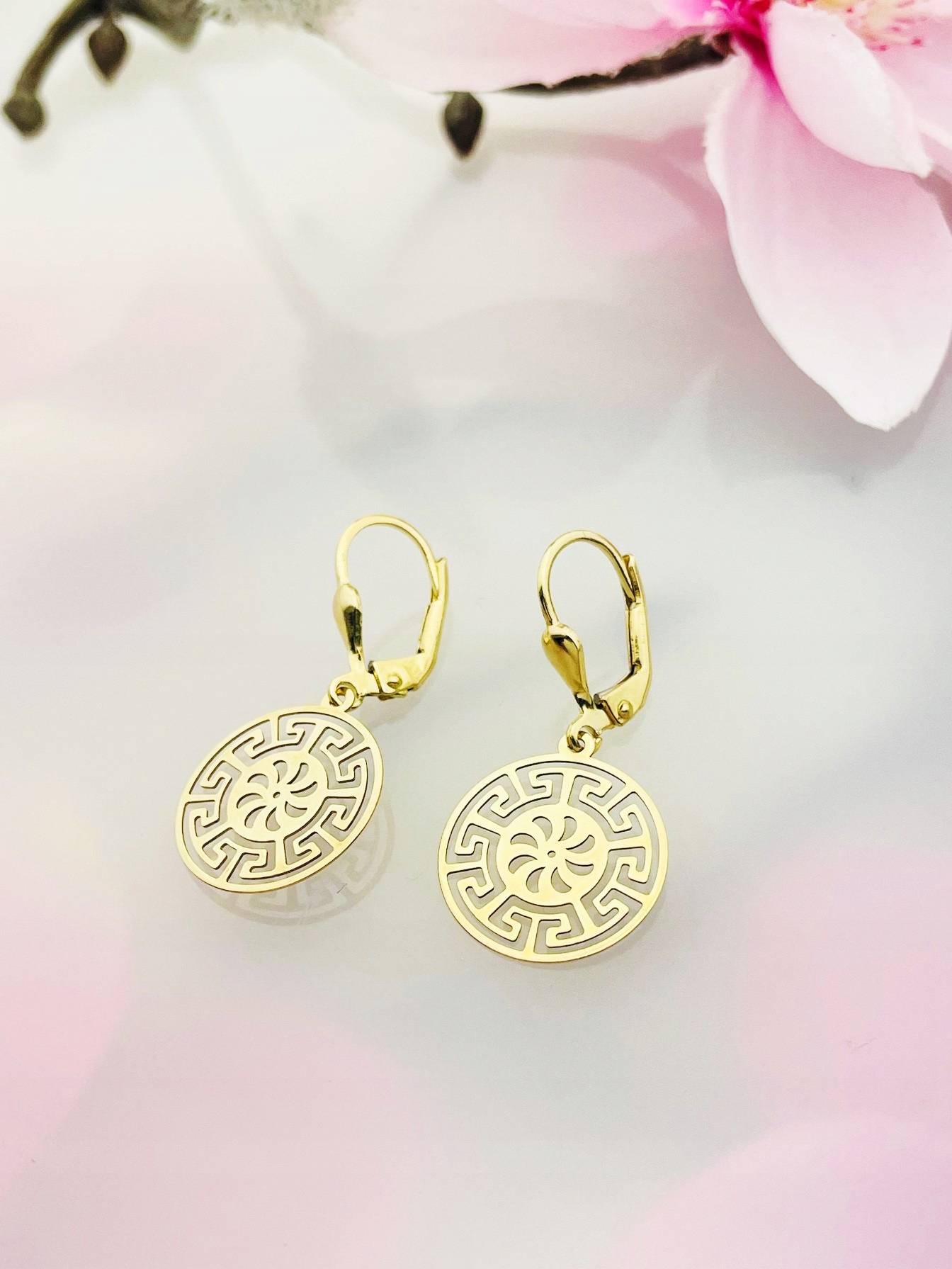 Zlaté náušnice závěsná kolečka řecká cesta