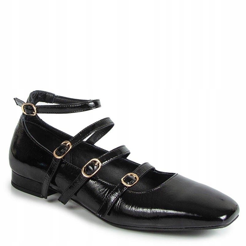 Carinii B9965 Černé Kožené Baleríny S Ozdobnými Pásky 39