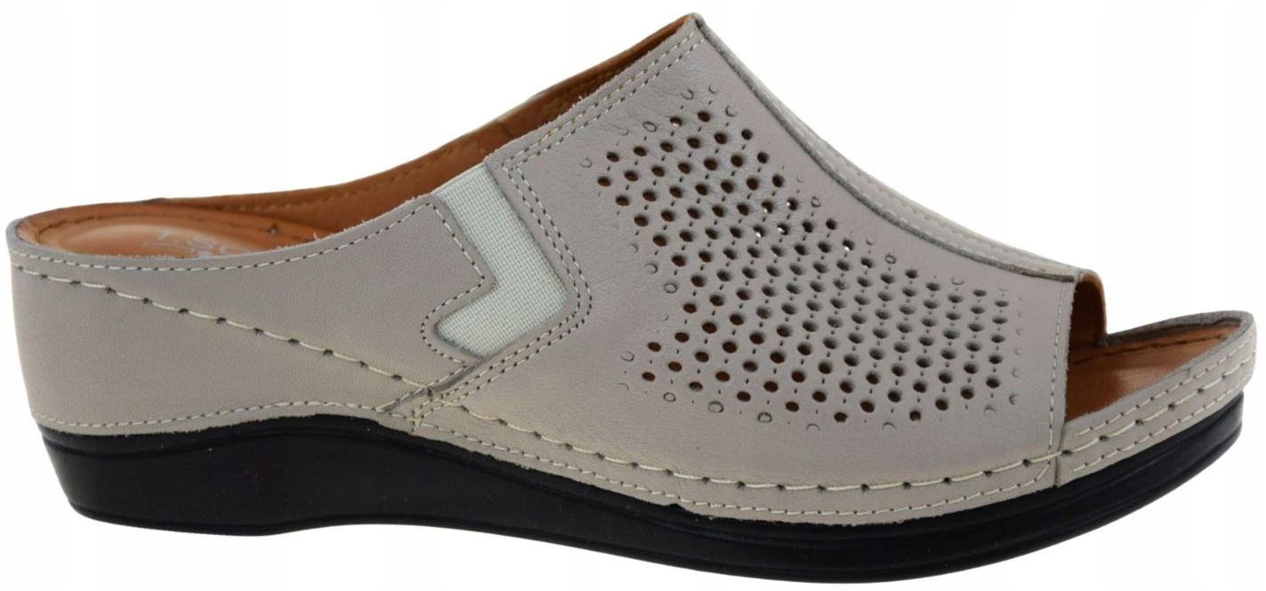 Nazouváky kožené béžové ažurové pantofle na klínku T.sokolski L26-157 VEL.39