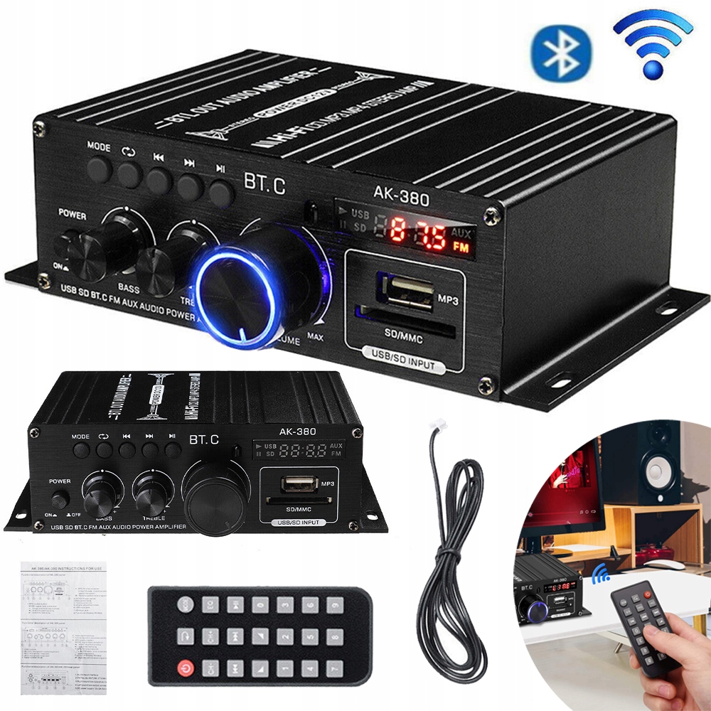 Receiver Zesilovač Hifi Stereo Bluetooth Rádio Digitální Zesilovač Výkonu