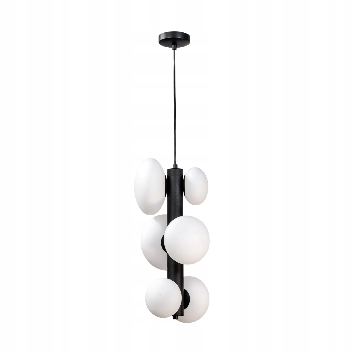 Závesná lampa čierna, biela, oválna, guľa nad stôl, ostrovček 6pk Zuma Line