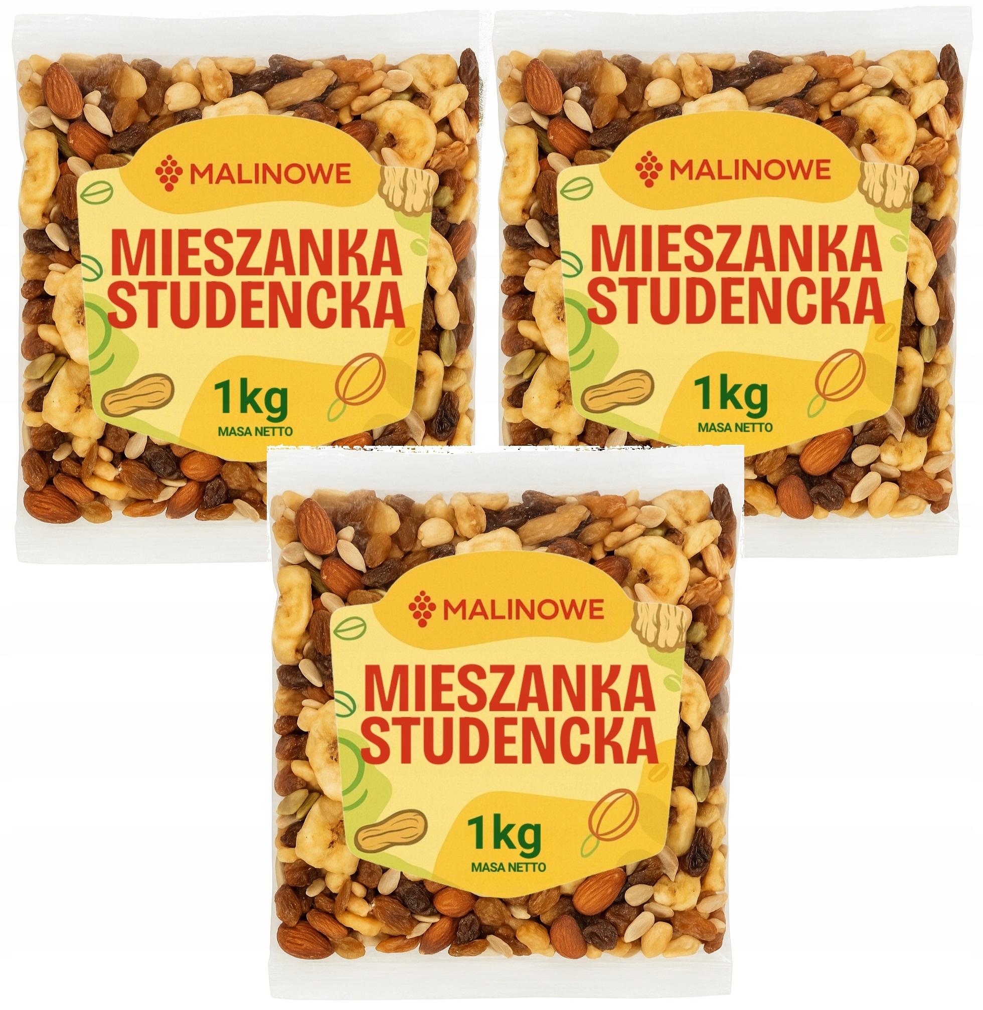 Levně Set Studentská Směs 3x1kg Ořechově Bakalová Přírodní Premium