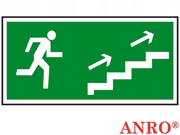 ZNAK KIERUNEK DROGI EWAKU. SCHODAMI W GÓRĘ W PRAWO