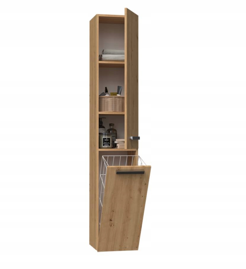 SZAFKA ŁAZIENKOWA SŁUPEK REGAŁ ŁAZIENKOWY Z KOSZEM 30CM Typ stojące