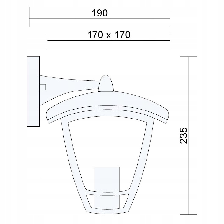 LAMPA OGRODOWA E27 ZEWNĘTRZNA ELEWACYJNA KINKIET Długość/wysokość 23.5 cm